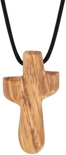 Halskette mit Kreuz aus Olivenholz im Organzabeutel