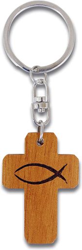 Schlüsselanhänger - Holzkreuz Ichthys