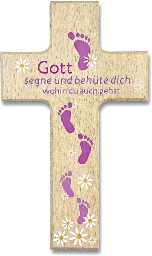 Holzkreuz - Gott segne und behüte dich, pink