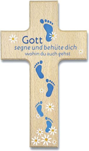 Holzkreuz - Gott segne und behüte dich, blau