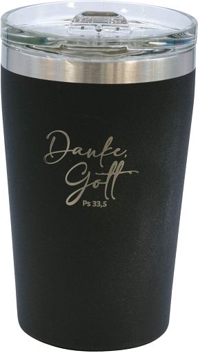 Doppelwandiger Thermobecher aus recyceltem Edelstahl, schwarz