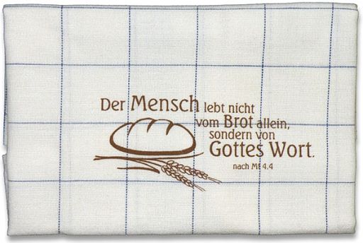 Küchentuch „Der Mensch lebt nicht vom Brot allein“, blau