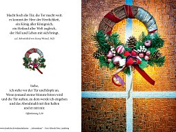 Adventskarte mit geschmücktem Kranz