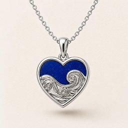 „Ahava“ Anhänger Herz Medaillon, Silber und Lapislazuli