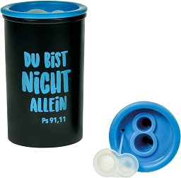 Doppel-Anspitzer mit Behälter aus recyceltem Material, blau