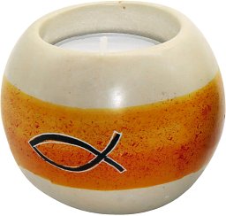Teelichthalter aus Speckstein Ichthys, orange