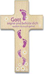 Holzkreuz - Gott segne und behüte dich, pink