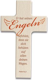 Holzkreuz - Er hat seinen Engeln befohlen