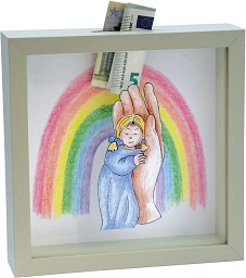 Spardose - Kind in Hand mit Regenbogen