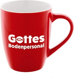 Keramiktasse Gottes Bodenpersonal, rot