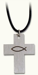 Halskette mit Edelstahlkreuz und Ichtys Motiv