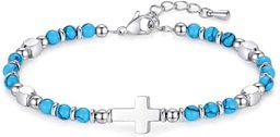 Perlenarmband Kreuz, cyan
