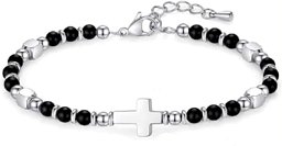 Perlenarmband Kreuz, schwarz